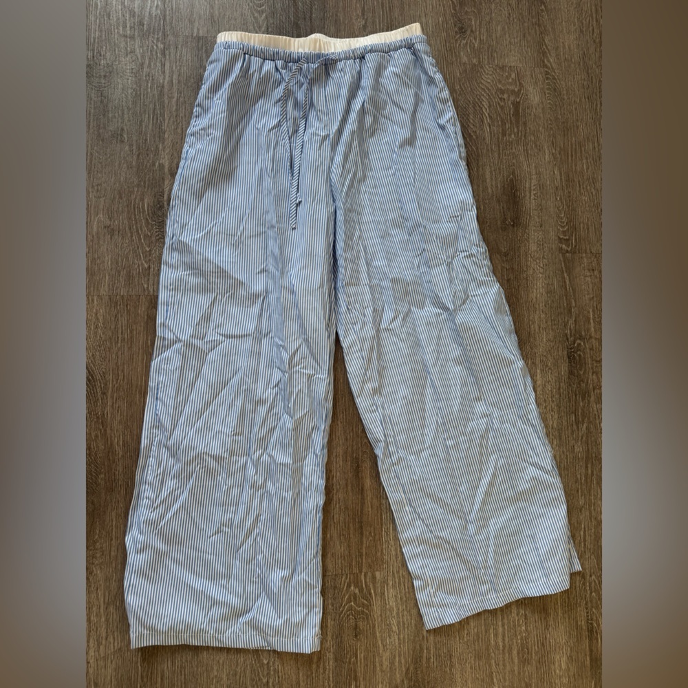 Blue White Striped Lounge Pants Elastic Waist Drawstring Pajama Sleepwear NWOT - Picture 3 of 7